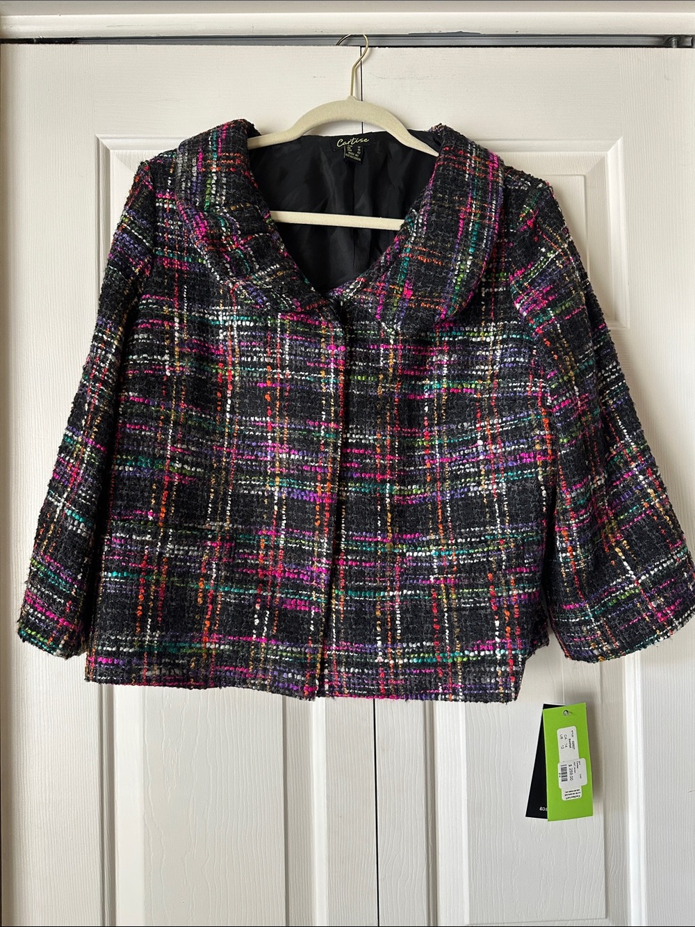 Black Multi-Color Tweed Cropped Jacket